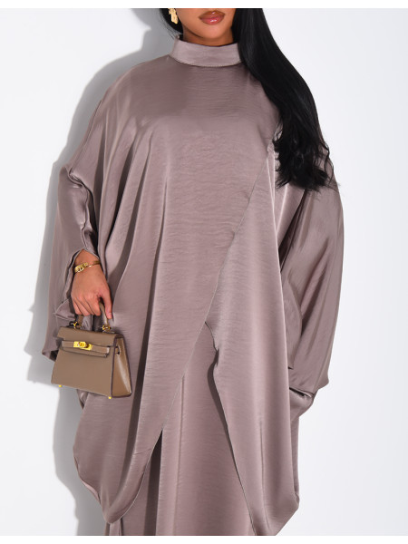 Abaya ample 2 pièces sous robe sans manche et tunique col montant