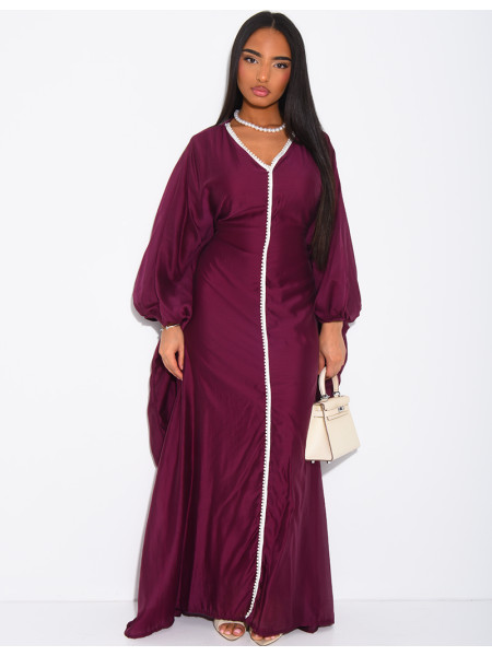 Abaya mit Schmetterlingsausschnitt aus Voile mit Perlenbesatz