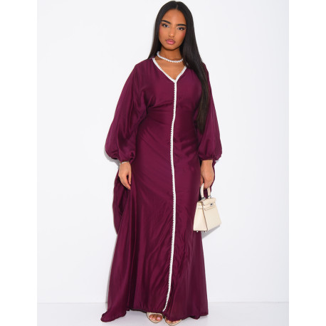 Abaya mit Schmetterlingsausschnitt aus Voile mit Perlenbesatz