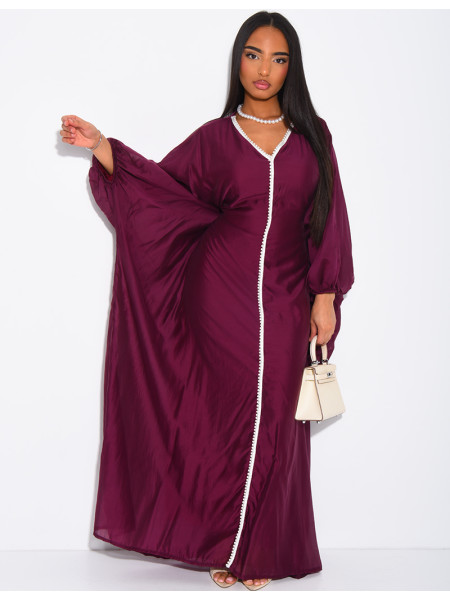 Abaya mit Schmetterlingsausschnitt aus Voile mit Perlenbesatz