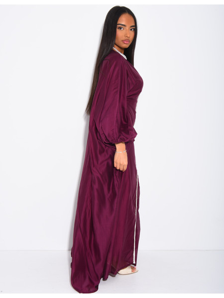 Abaya mit Schmetterlingsausschnitt aus Voile mit Perlenbesatz