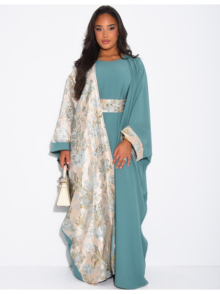 Ensemble robe sans manche et kimono à empiècements brocards assortis