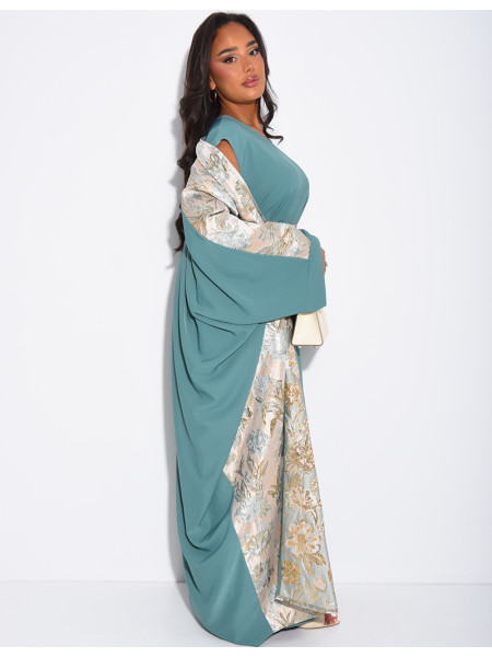 Ensemble robe sans manche et kimono à empiècements brocards assortis