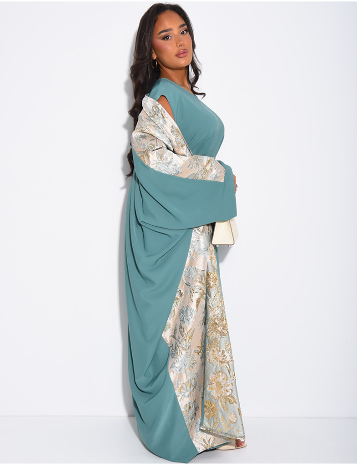 Ensemble robe sans manche et kimono à empiècements brocards assortis
