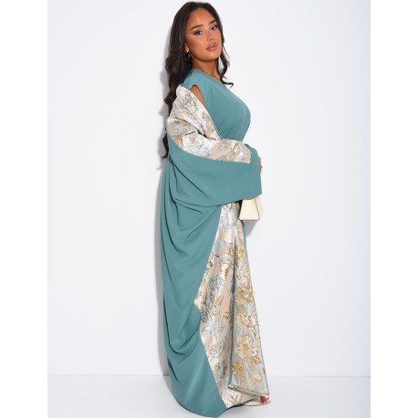 Ensemble robe sans manche et kimono à empiècements brocards assortis