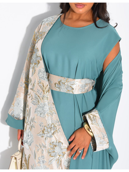 Ensemble robe sans manche et kimono à empiècements brocards assortis