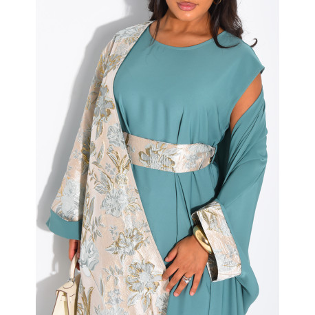 Ensemble robe sans manche et kimono à empiècements brocards assortis