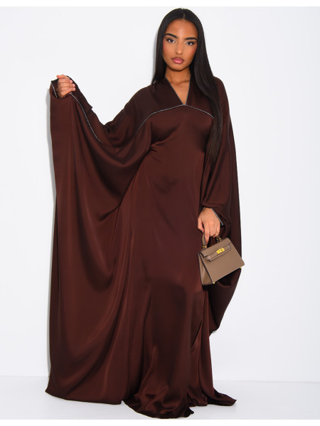 Dubai satin butterfly abaya with silver stitching