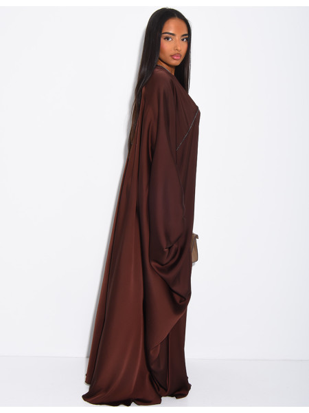 Dubai satin butterfly abaya with silver stitching