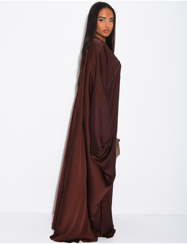Dubai satin butterfly abaya with silver stitching