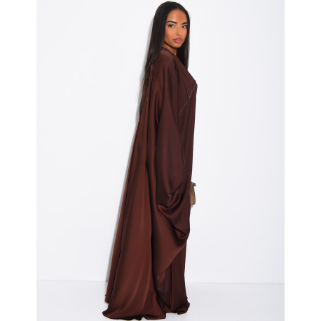 Dubai satin butterfly abaya with silver stitching
