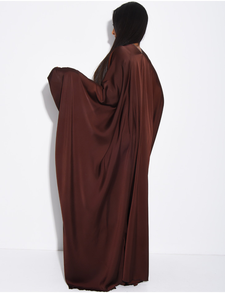 Dubai satin butterfly abaya with silver stitching