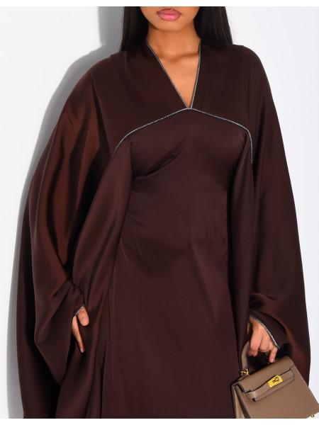 Dubai satin butterfly abaya with silver stitching