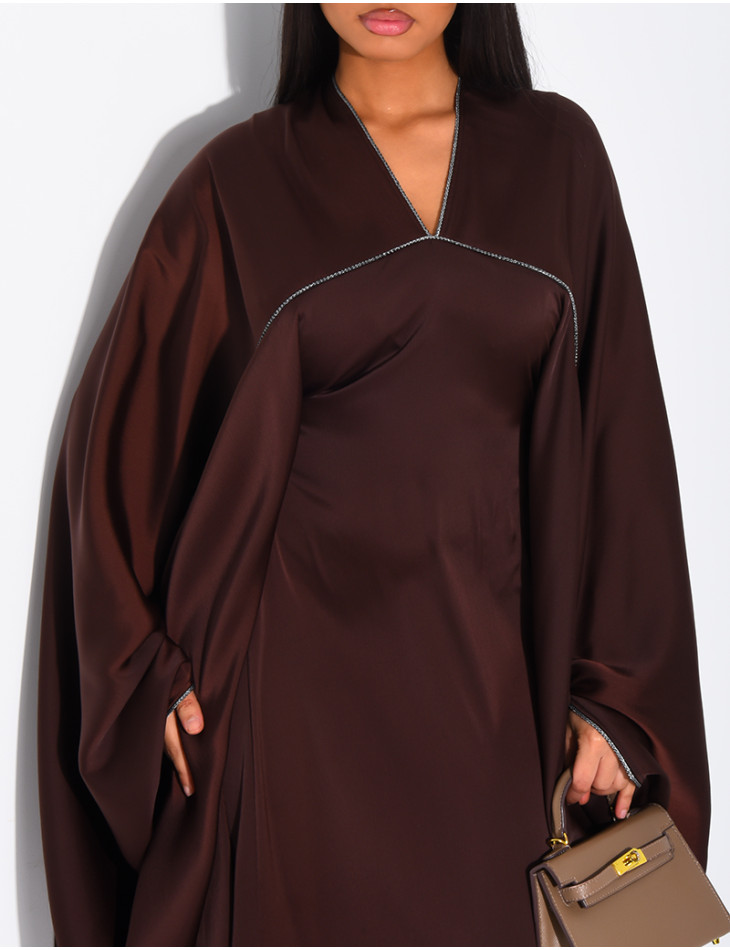 Dubai satin butterfly abaya with silver stitching