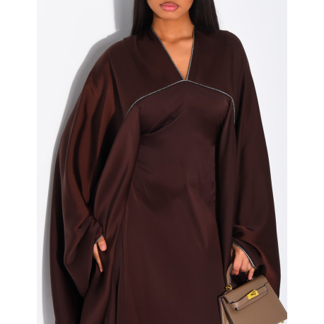 Dubai satin butterfly abaya with silver stitching