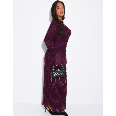 Robe longue en tulle doublé à motifs brodés