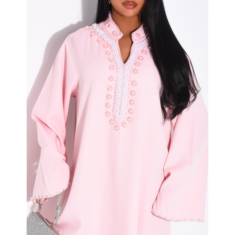 Weite Abaya mit handgenähten Perlen