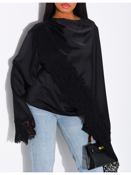 Satin top with lace trim on the edges