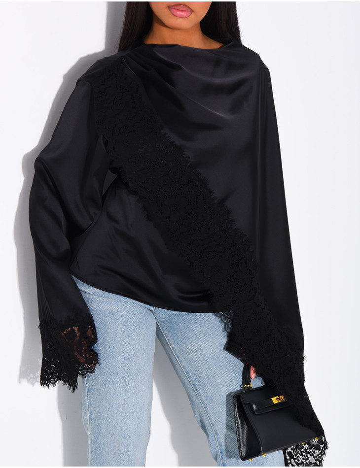 Satin top with lace trim on the edges