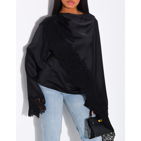 Satin top with lace trim on the edges