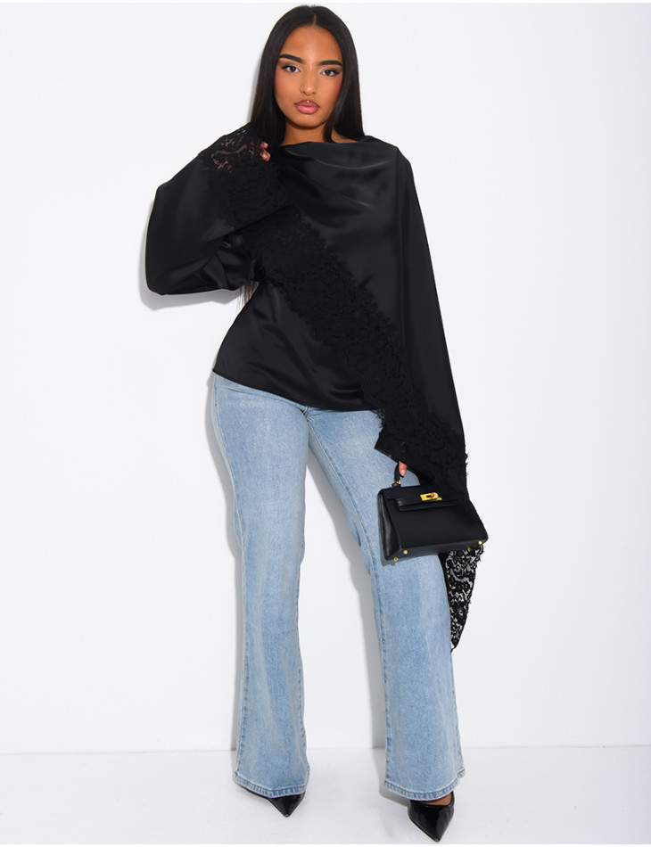 Satin top with lace trim on the edges