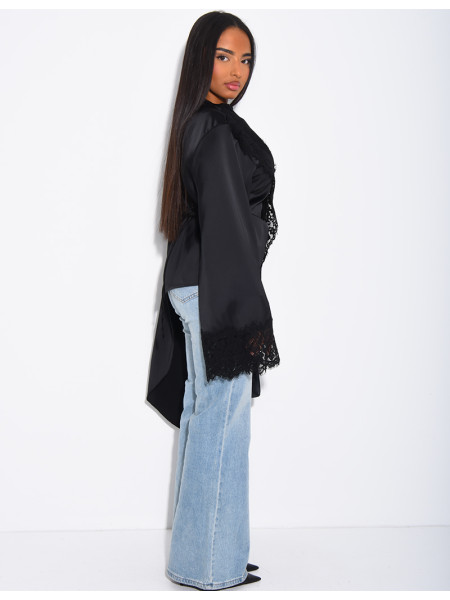 Satin top with lace trim on the edges