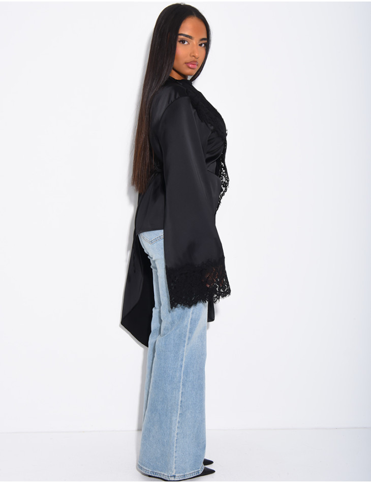 Satin top with lace trim on the edges