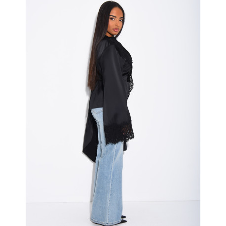 Satin top with lace trim on the edges