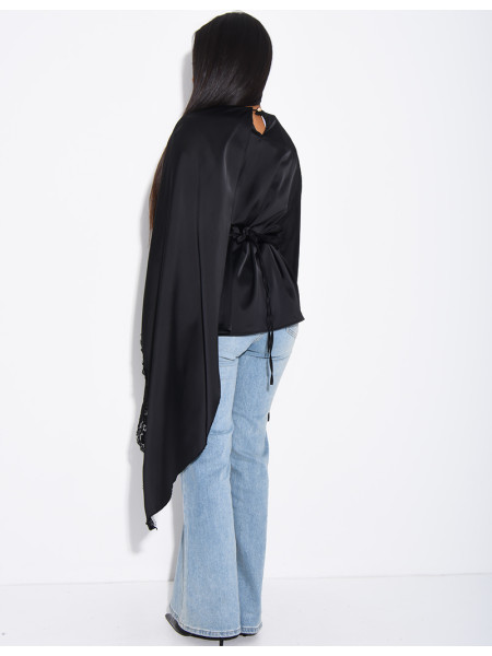 Satin top with lace trim on the edges