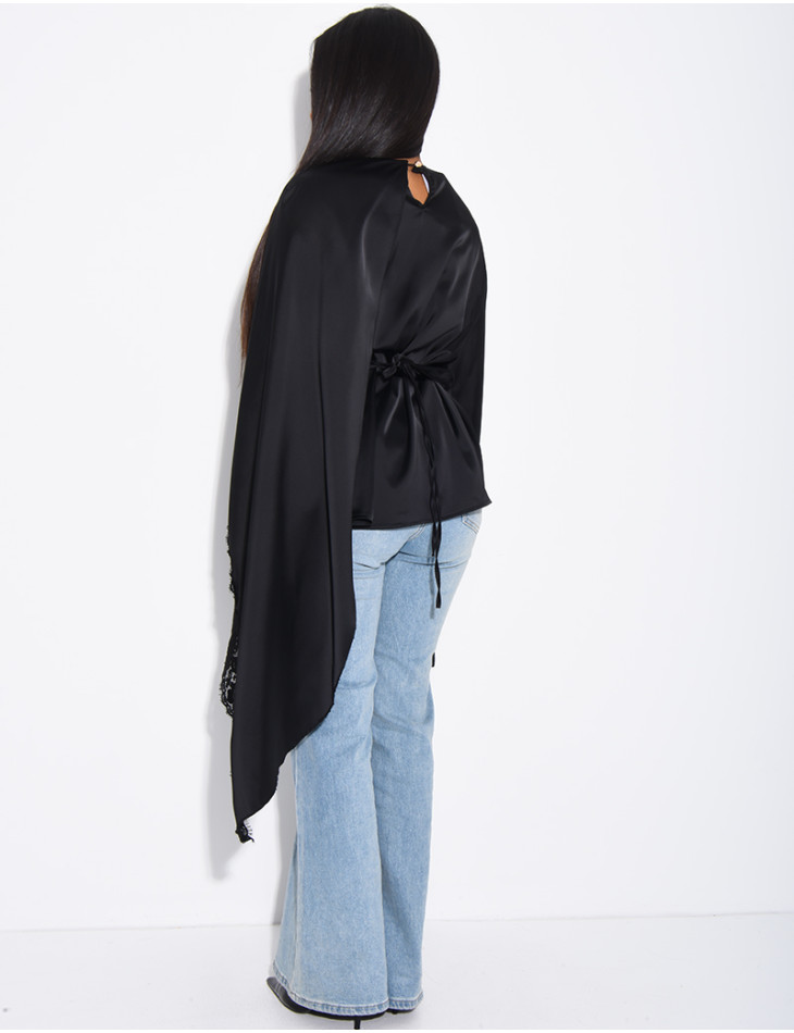 Satin top with lace trim on the edges