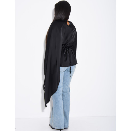 Satin top with lace trim on the edges