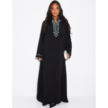 Abaya ample à perles cousues à la main