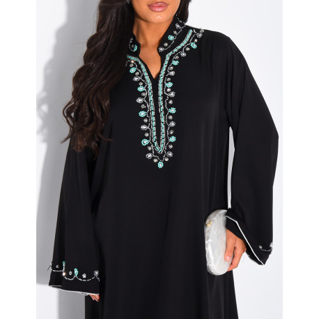 Abaya ample à perles cousues à la main