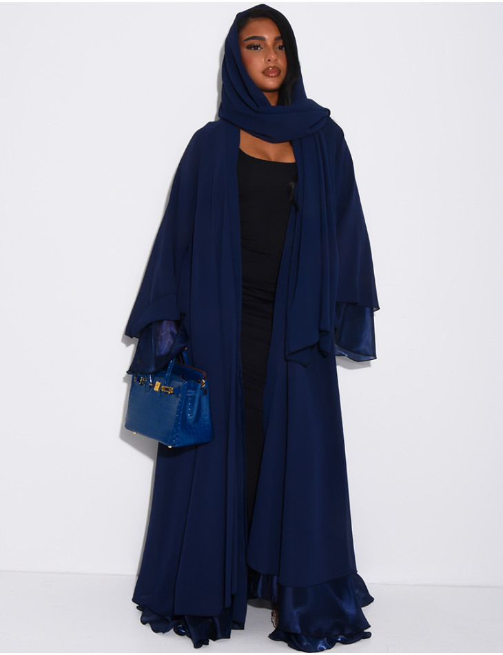 Kimono en organza à doublure satinée et voile assortie