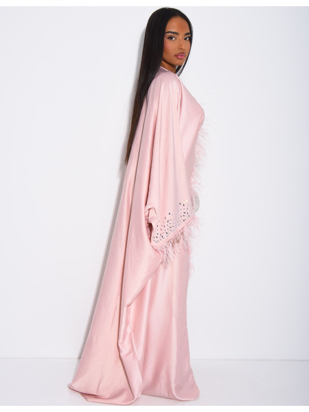 Crystal butterfly abaya with feather trim