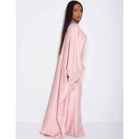 Crystal butterfly abaya with feather trim