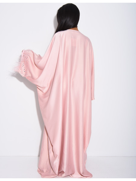 Crystal butterfly abaya with feather trim