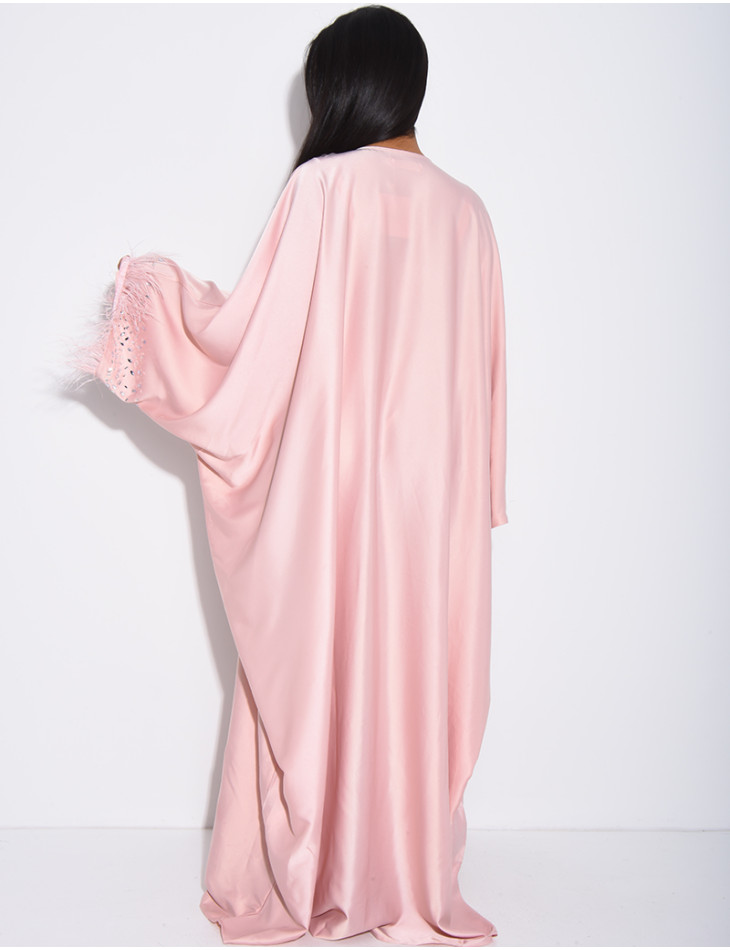 Crystal butterfly abaya with feather trim