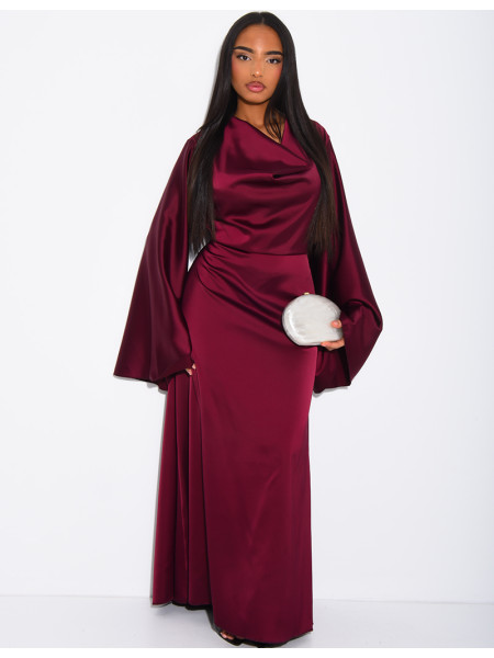 Robe longue en satin épais drapé à nouer dans le dos
