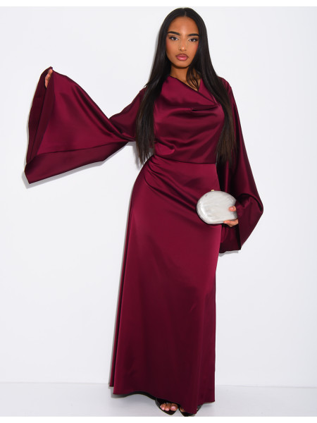 Robe longue en satin épais drapé à nouer dans le dos