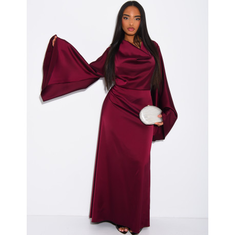 Robe longue en satin épais drapé à nouer dans le dos