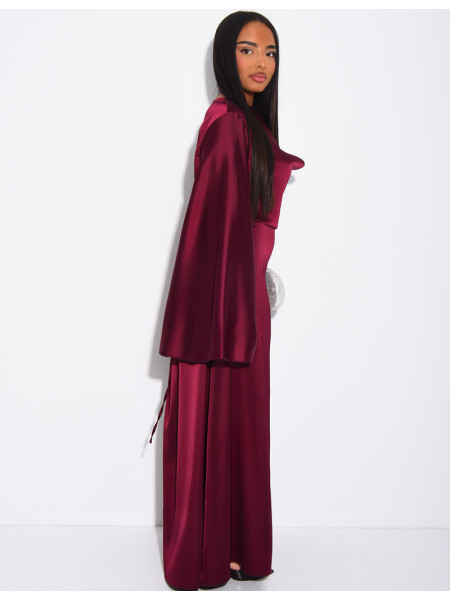 Robe longue en satin épais drapé à nouer dans le dos