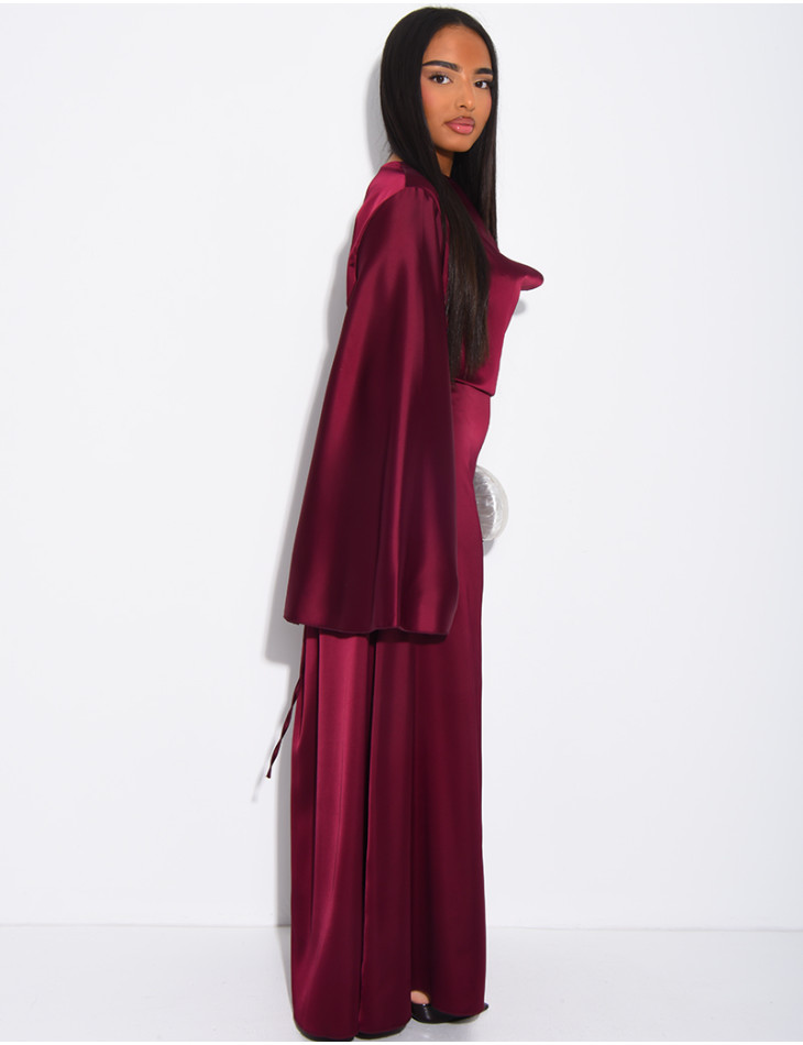 Robe longue en satin épais drapé à nouer dans le dos