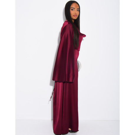 Robe longue en satin épais drapé à nouer dans le dos