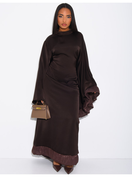Abaya aus Satin mit seitlichen Volant-Einsätzen