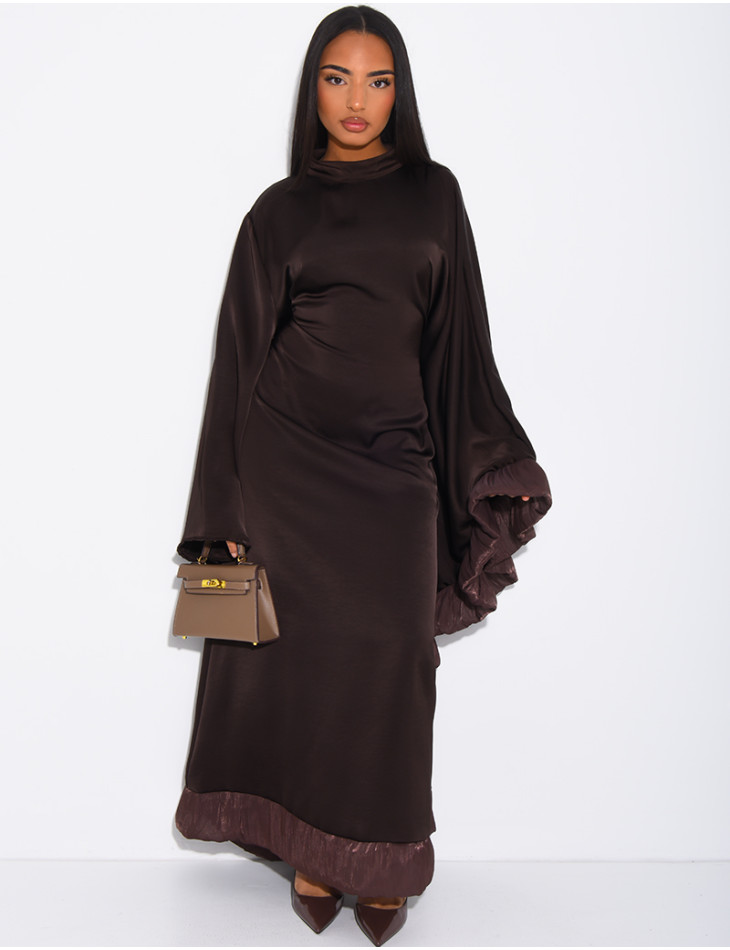 Abaya aus Satin mit seitlichen Volant-Einsätzen