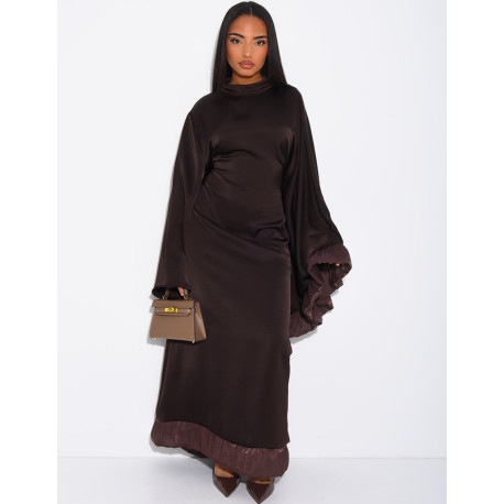 Abaya aus Satin mit seitlichen Volant-Einsätzen