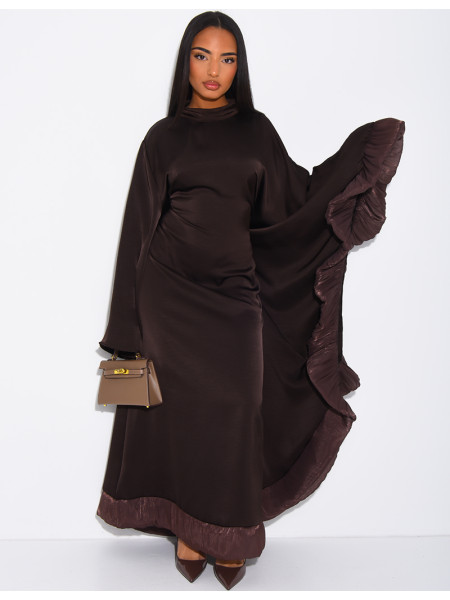 Abaya aus Satin mit seitlichen Volant-Einsätzen
