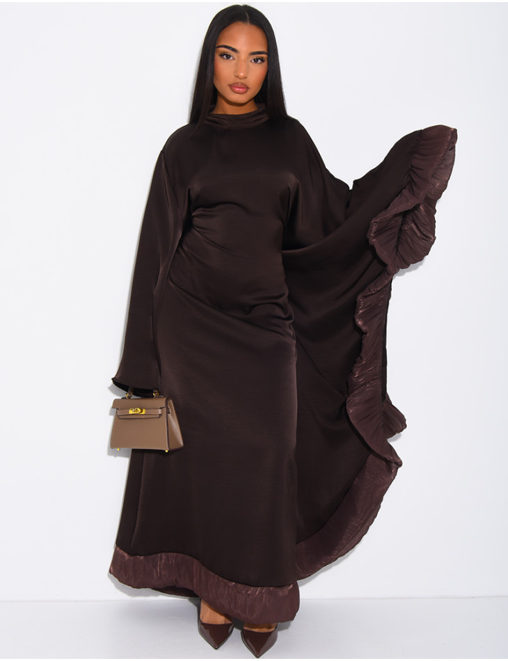 Abaya aus Satin mit seitlichen Volant-Einsätzen