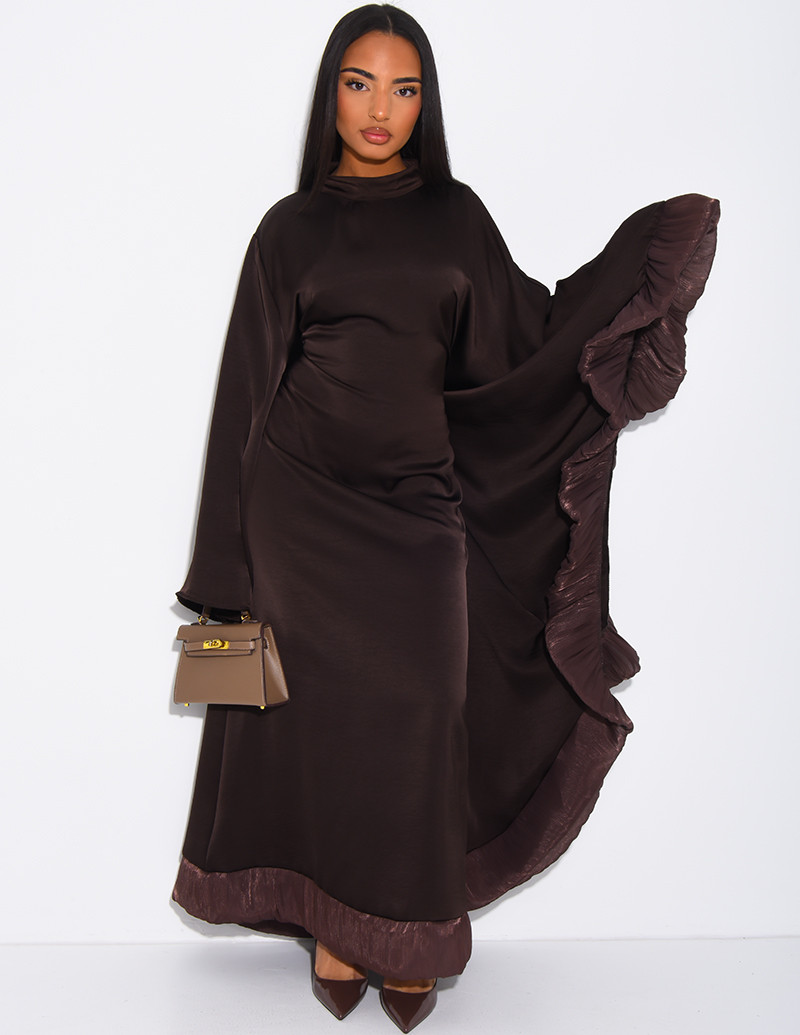 Satin abaya with ruffled...